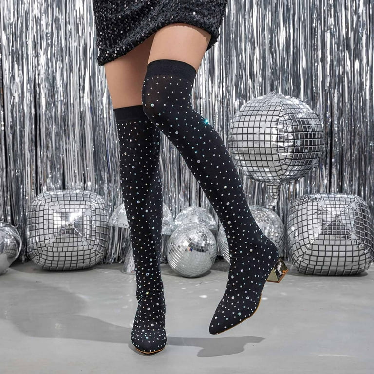 Rhinestones Sparkly Thigh High Boots for Women Bride Wedding
