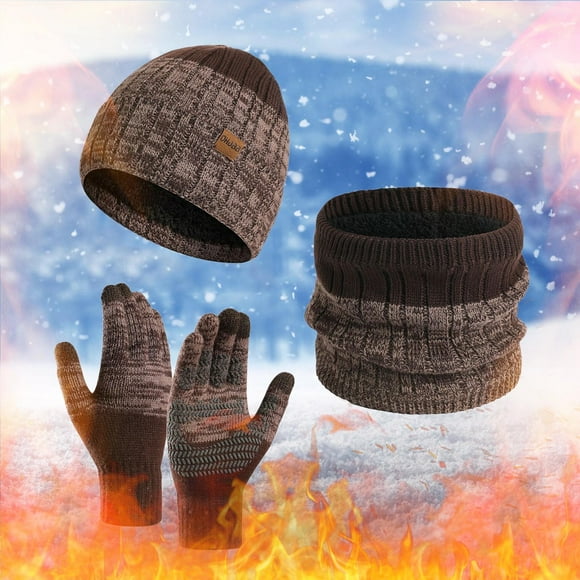 GZWYHT Winter Beanie Hat Scarf Gloves with Warm Knit Fleece Lined Beanie Hat Womens Hats Women Winter Beanie Warmer Scarf Touchscreen Gloves Set Warmer Neck Thick Knit Skull Set Caps For Women
