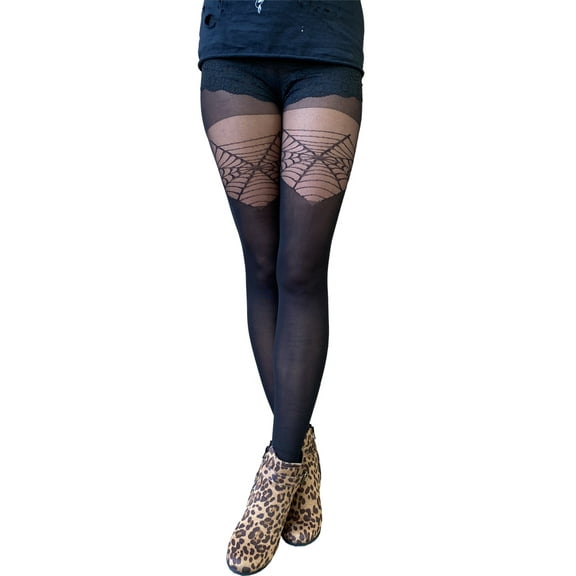 Black Web Illusion Thigh High for Women