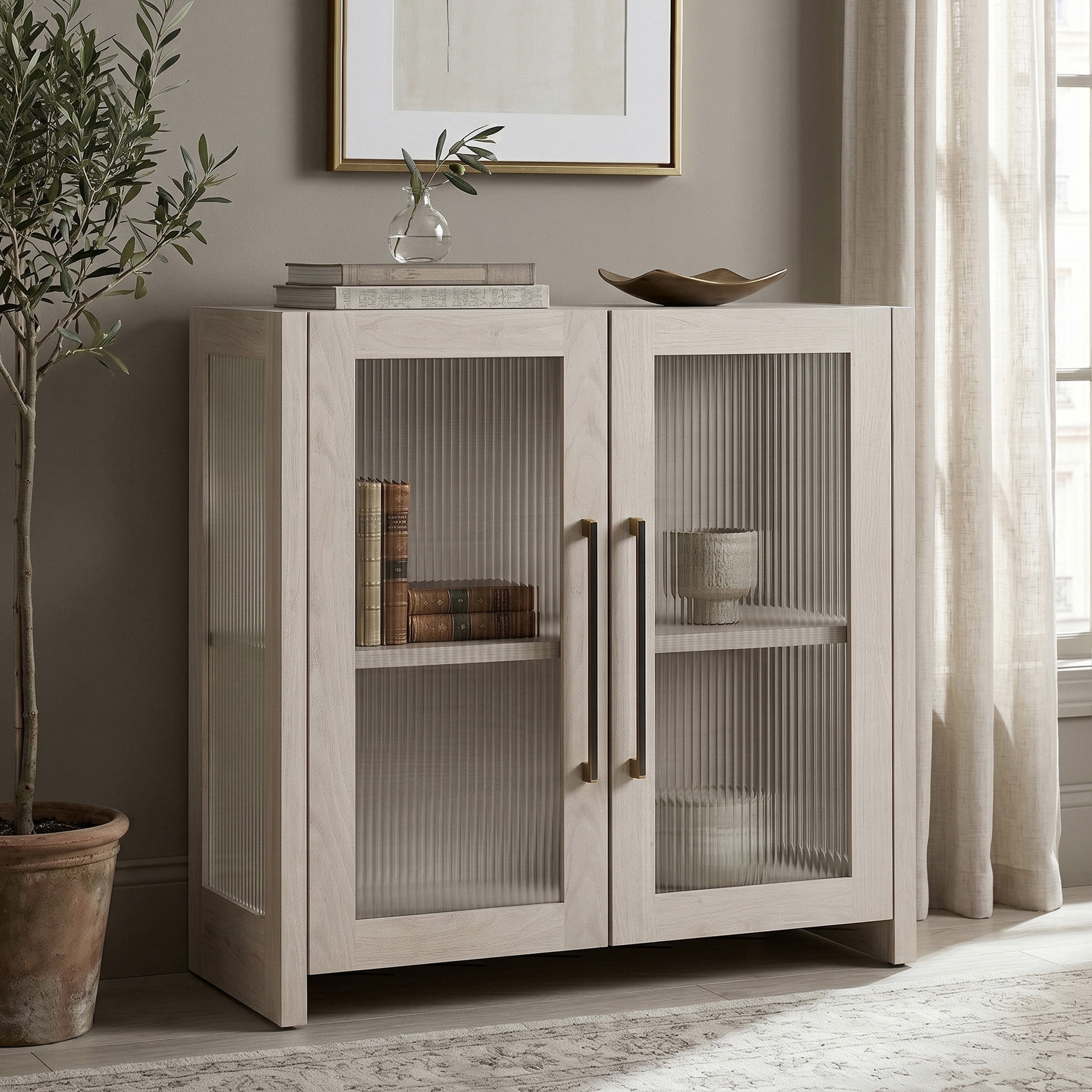 Evelyn&Zoe Modern/Contemporary 32" Wide Alder White Accent Cabinet