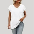 thumbnail image 2 of VBARHMQRT Casual Womens Tops Long Sleeve Summer Fashion Casual V Neck Low Neckline Ultra Short Sleeved Solid Color Printed Loose T Shirt Top Denim Top Ladies T Shirts Half Sleeve, 2 of 5
