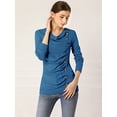 thumbnail image 3 of Women's Cowl Neck Long Sleeves Buttons Decor Ruched Top, 3 of 6