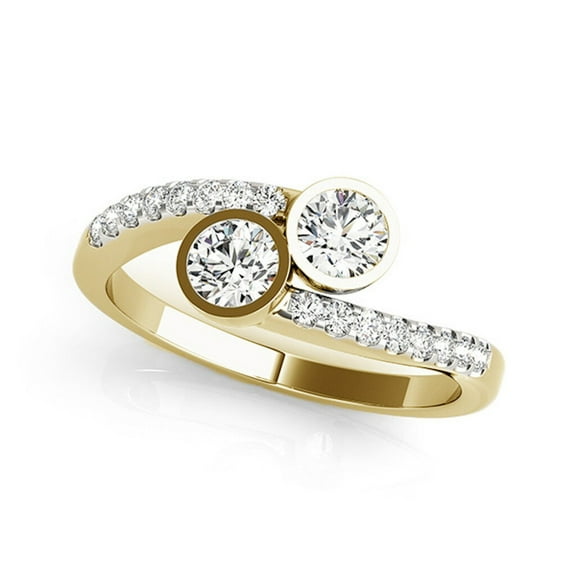 Mauli Jewels Engagement Rings for Women 1/2 Carat Two-Stone Diamond Ring 4 Prong-Setting14K Yellow Gold