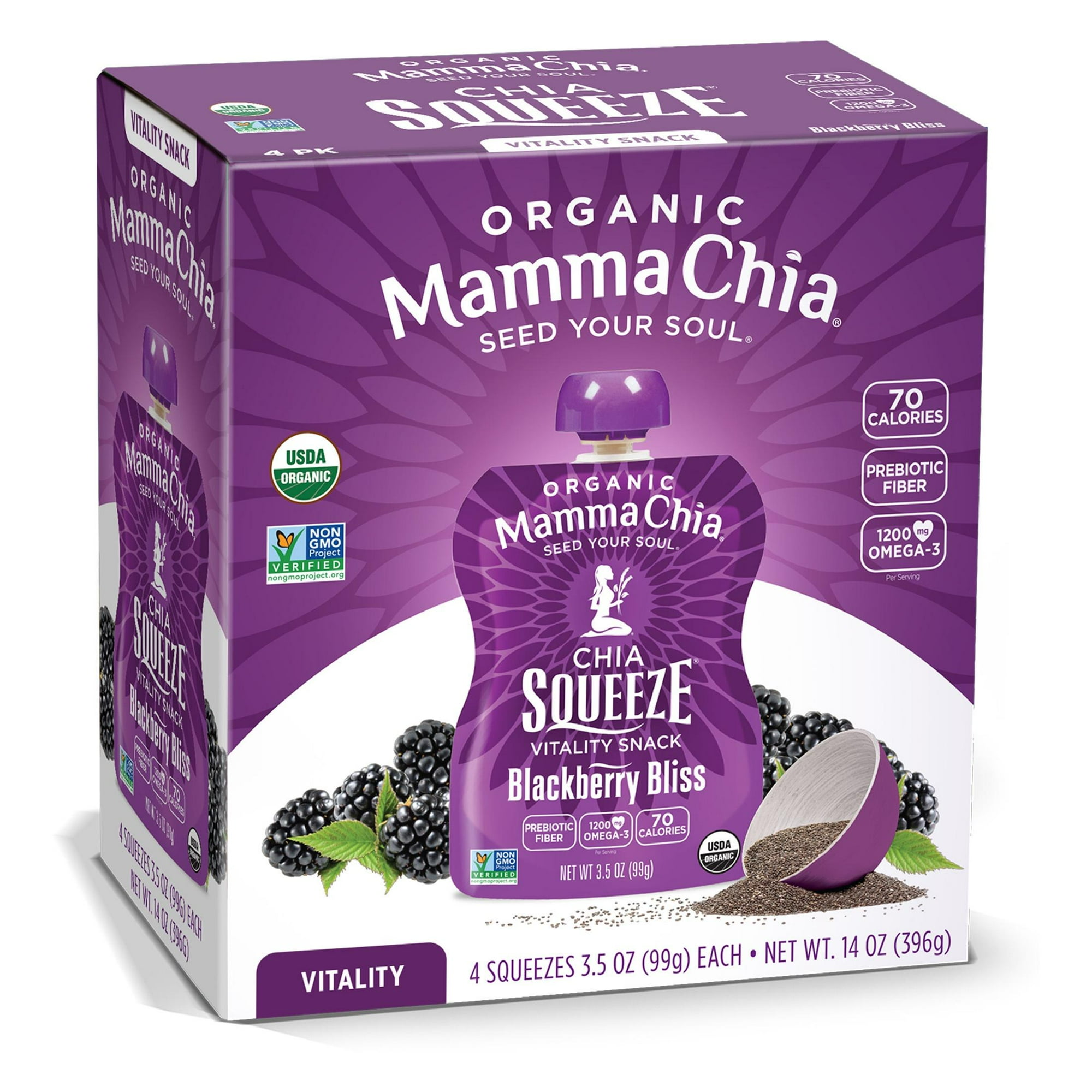 Mamma Chia Chia Squeeze Vitality Snack - Blackberry Bliss, 3.5 Ounce Pouches, 4 Count