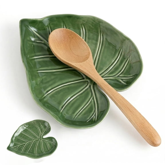 Cute Leaf Ceramic Spoon Rest – Decorative Green Kitchen Spoon Holder for Stove Top and Counter, Keeps Counters Clean, Ideal Kitchen Decor Gift