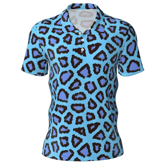 FUZHIQ Leopard Print Men's Polo Shirts Short Sleeve Quick Dry 3D Blue Leopard Graphic Golf Polo Casual Slim Fit Breathable Fashion Collared Shirts,XL