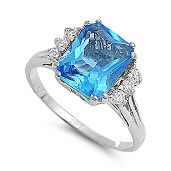Blue Simulated Sapphire Deco Modern Elegant Ring .925 Sterling Silver Band CZ Female Size 9