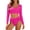 Pink, variant on Women's Long Sleeve Two Piece Tankini Swimsuit, UPF Sun Protection High Waist Belted Bikini Set for Beach Pool(Pink/M)
