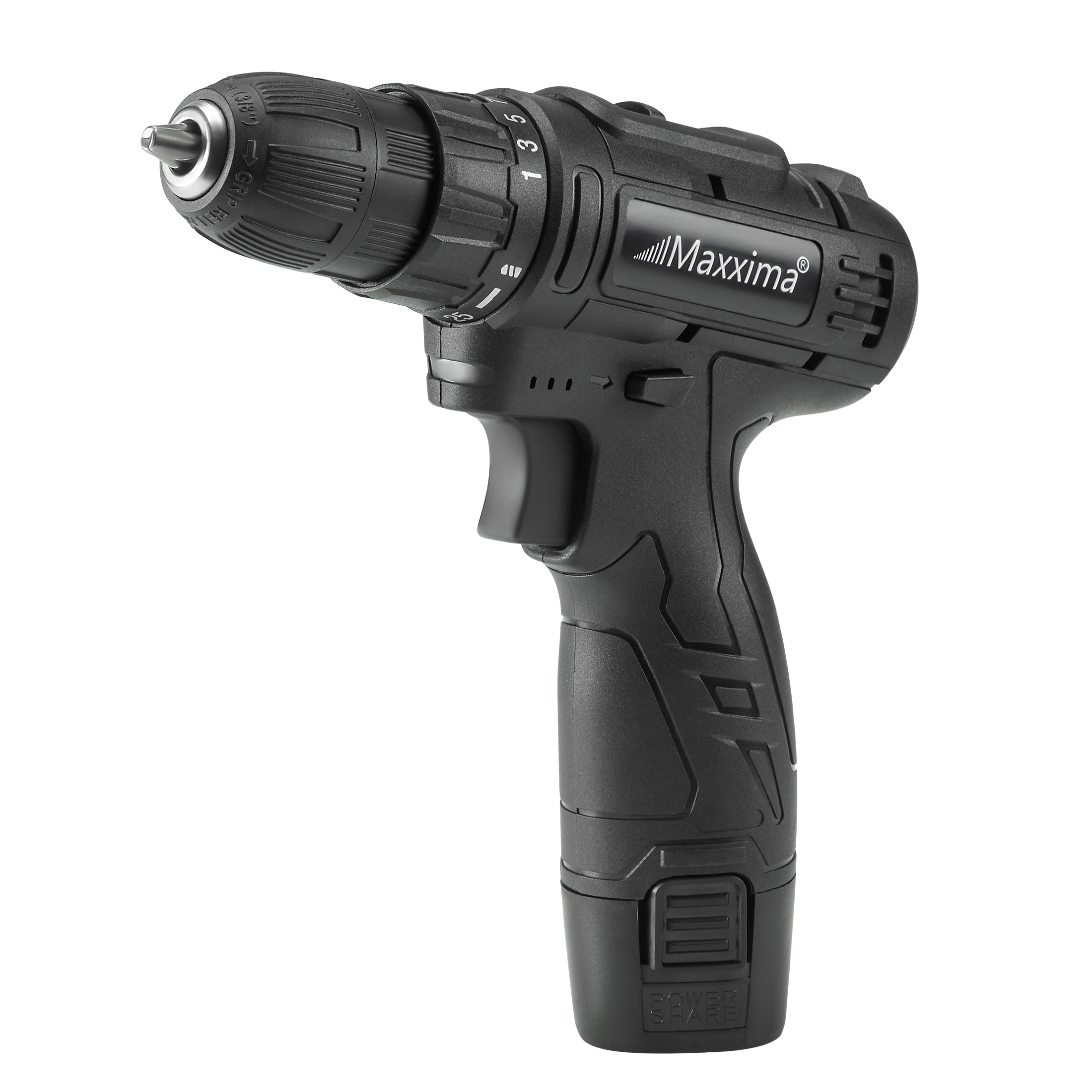 Maxxima 12V Cordless Power Drill Kit with Battery & Charger, High-Speed, 1400 RPM, 25+1 Torque Control
