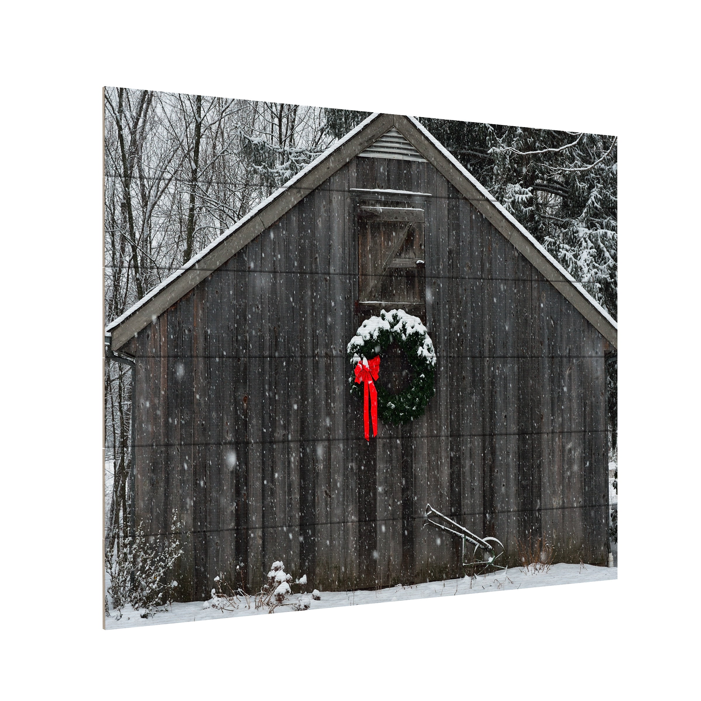 Trademark Fine Art 'Christmas Barn in the Snow' Wooden Wall Art Art by Kurt Shaffer