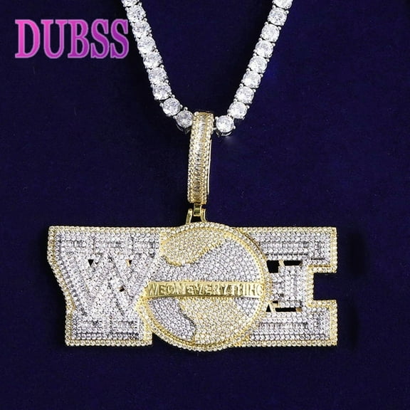 DUBSS Iced Out We on Everything Necklace Pendant for Men Prong Setting Real Gold Plated Hip Hop Jewelry