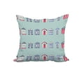thumbnail image 1 of 18 x 18 Inch Multi Beach Hut Aqua Stripe Print Decorative Polyester Throw Pillow with Linen Texture, 1 of 1
