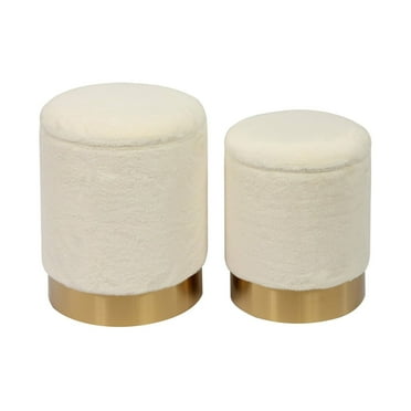 TOV Furniture Teddy Off-White Faux Sheepskin Storage Ottomans - Set of 2