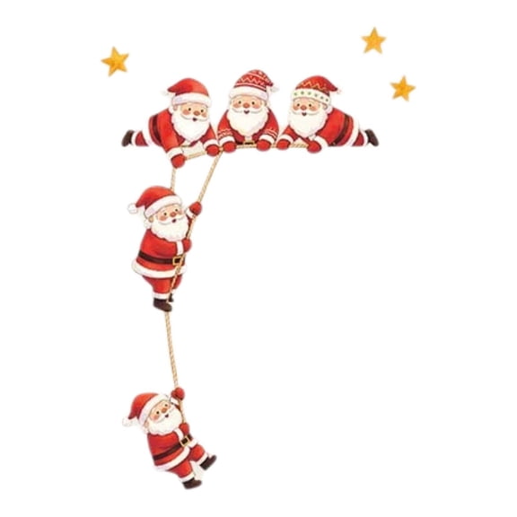 JHyouerji Christmas Wall Decals,Cute Santa Claus with Stars PVC Peel and Stick Sticker for Bedroom Study Living Room Holiday Home Winter Decor