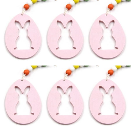 

6Pcs Easter Wooden Hanging Ornaments Painted Bunny Rabbit Egg Colorful Beads Pendants DIY Craft Decorative Hang Tag Party Favors Gifts