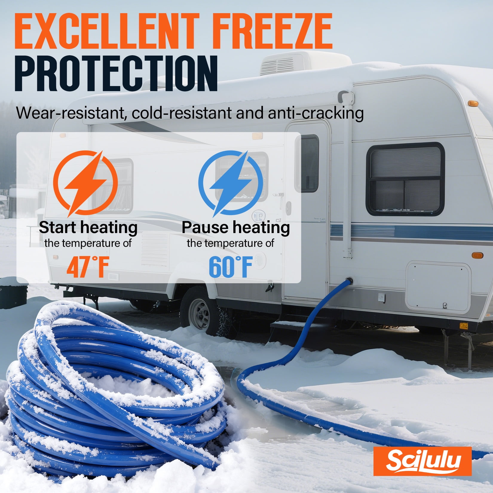 Scilulu RV 75 FT Heated Water Hose Outdoor Drinking Water Hose Freeze Protection Down to -45 F for RV Trailer