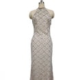 thumbnail image 5 of Women's sleeveless halter neck gold-flecked bodycon ball gown with a short train, 5 of 5
