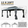 thumbnail image 2 of 12'x20' Hardtop Gazebo, Aluminum Frame Metal Gazebo with Double Galvanized Steel Roof, Curtain and Netting, Outdoor Permanent Pavilion Pergolas for Backyard, Grey, 2 of 8