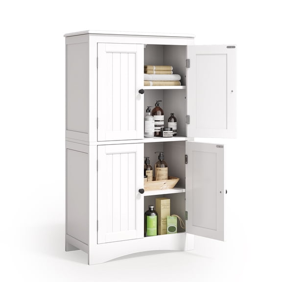 Asofer Bathroom Floor Storage Cabinet, Freestanding Cabinet, Adjustable Shelves, White