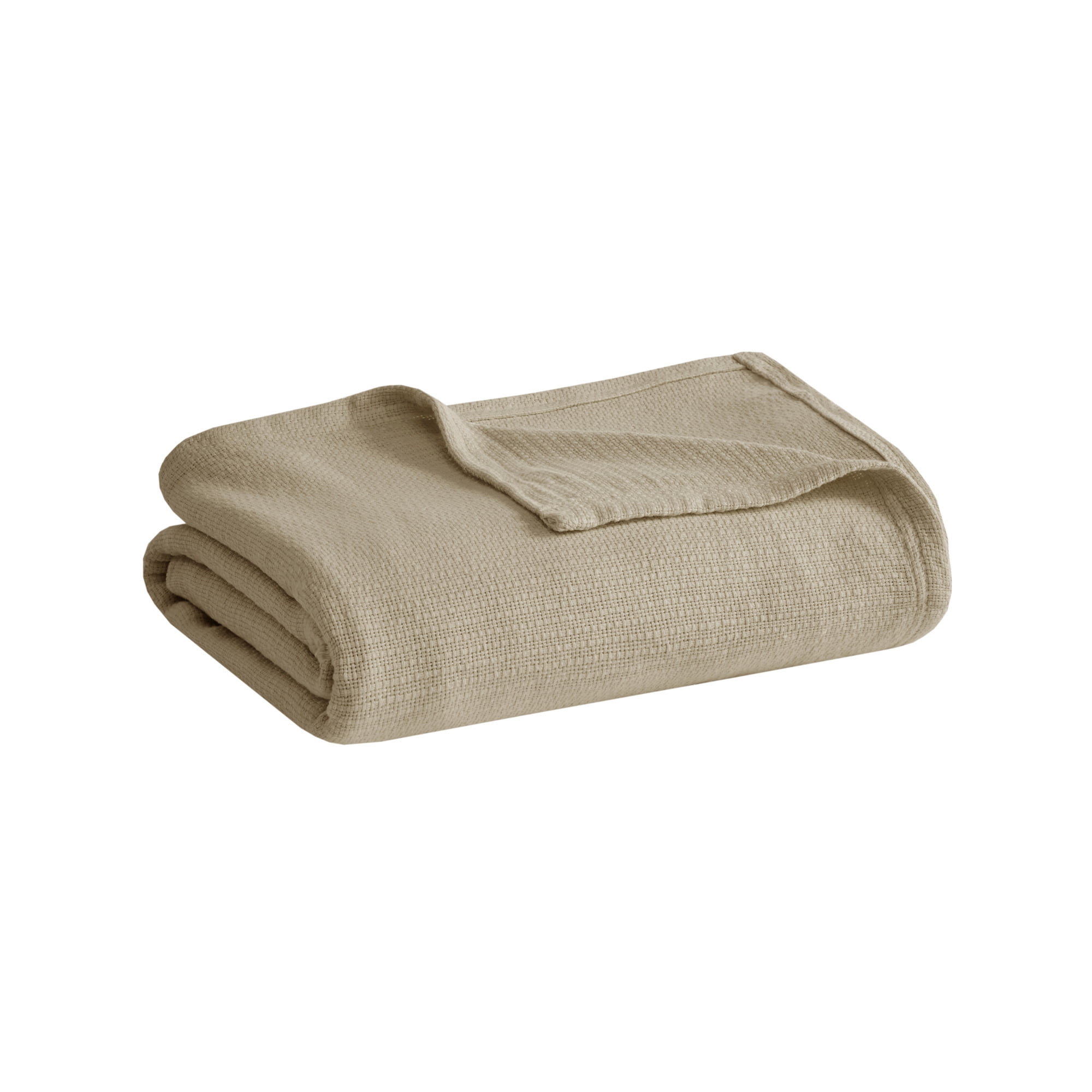 Home Essence Knit Freshspun Basketweave Cotton Blanket, 108x90, King, Khaki