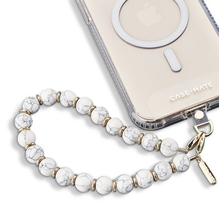 Case-Mate Cell Phone Charm Strap with Beaded White Marble - Hands-Free Secure Wrist Grip