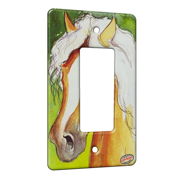 KuzmarK™ 1 Gang Rocker Wall Plate - Palomino Welsh Cob Horse Art by Denise Every