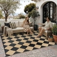 thumbnail image 2 of BERTHMEER 5'x8' Outdoor Rugs Waterproof Plastic Rugs Checkered Patio Rugs Straw Rugs Camping Rugs, Porch,Deck Rugs, RV Rugs for outside, Black & Brown, 2 of 6