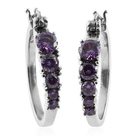 Lc Purple Cubic Zirconia Stainless Steel Hoop Earrings Tgw Purple Cubic Zirconia Stainless Steel Hoop Earrings Tgw 5 860 Ct