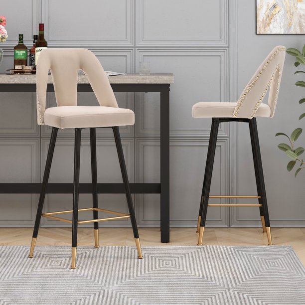 Velvet Upholstered Bar Stool Counter Stools with Nailheads Set of 2 ...