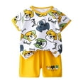 thumbnail image 3 of Toddler Fall Outfits Girls Toddler Girls Pajamas Cartoon Print Short Sleeve Tops Shorts 2Pc Sets Fall Toddler Girl Clothes Yellow 5 Years-6 Years, 3 of 4