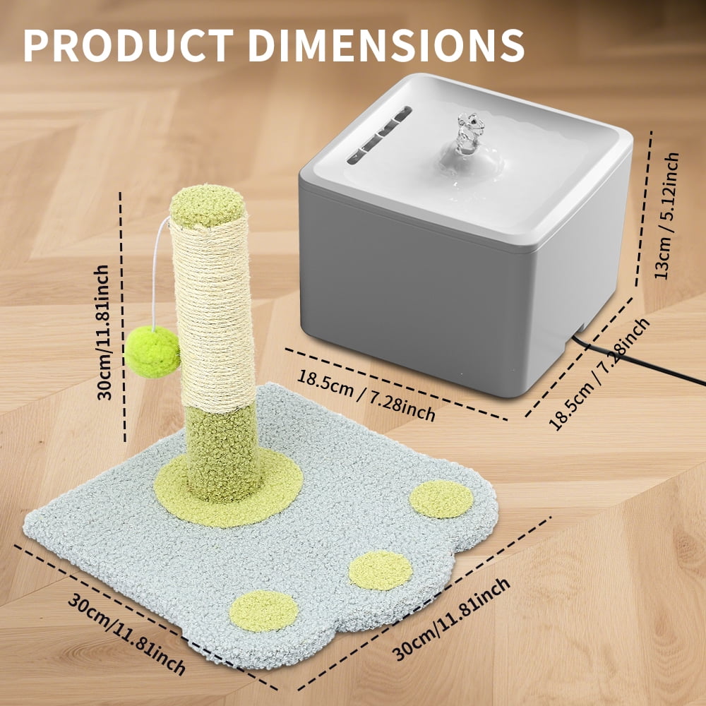 Automatic Pet Water Fountain + Scratching Tower, Ultra Quiet Circulating Drinking System with Fresh Flowing Water for Hydrated Cats Dogs, White/3800ml