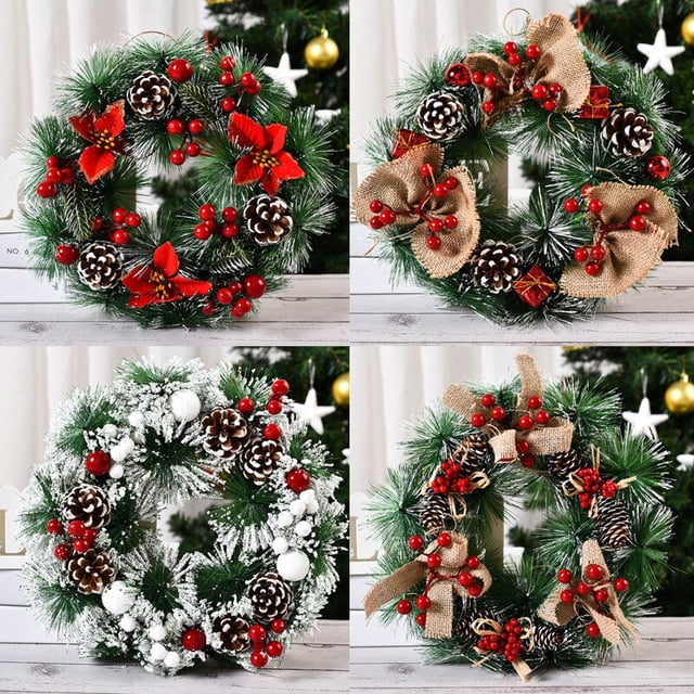 Christmas Wreath Artificial Pinecone Red Berry Garland Hanging Ornaments Front Door Wall Decoration Merry Christmas Tree Garland1United Kingdom He Qiyong unisex