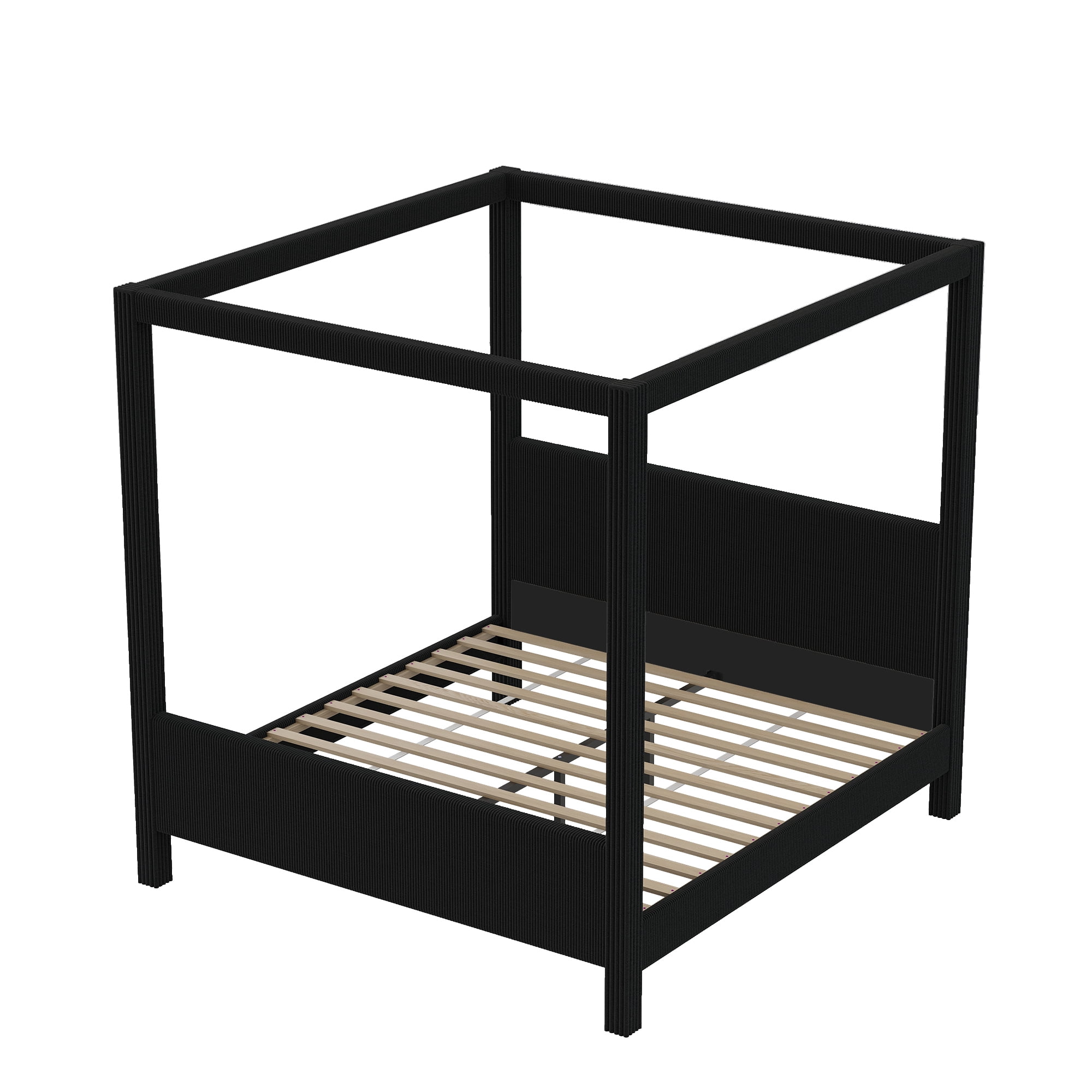 Euroco Upholstery Queen Size Canopy Platform Bed, No Box Spring Needed, Black