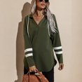 thumbnail image 2 of Sudadera con capucha verde OD para mujer, estilo casual, cuello en V, mangas largas y dobladillo suelto irregular, talla S, con cordón, 2 of 8