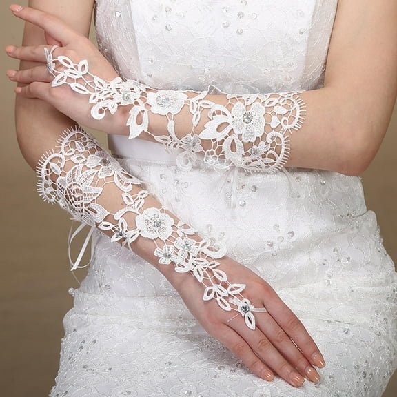 Raindrops 1 Pair Bridal Gloves for Wedding with Lace and Flower Shape for Women White Photo Props