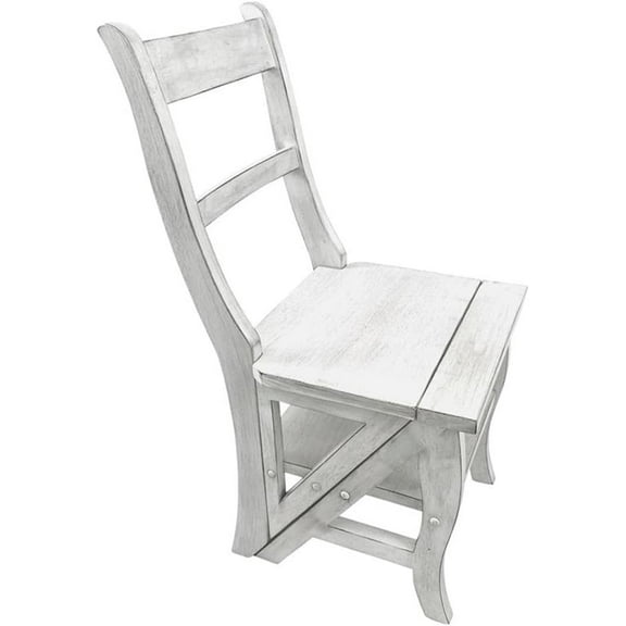 Antique Folding Library Ladder Chair in White