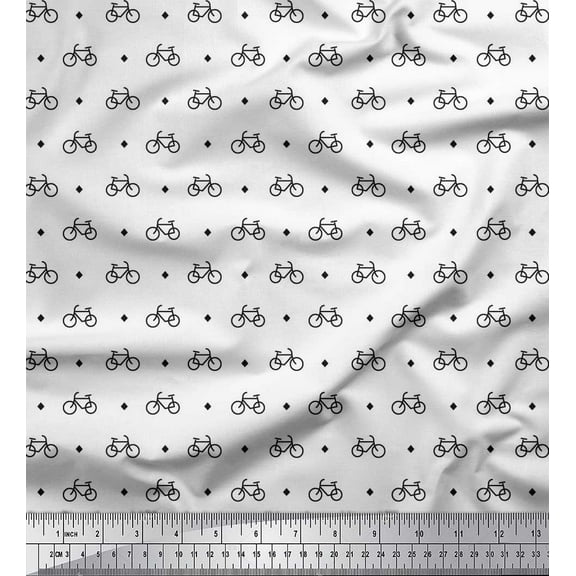 Soimoi Cotton Duck Fabric Diamond & Bicycle Shirting Decor Fabric Printed Yard 42 Inch Wide