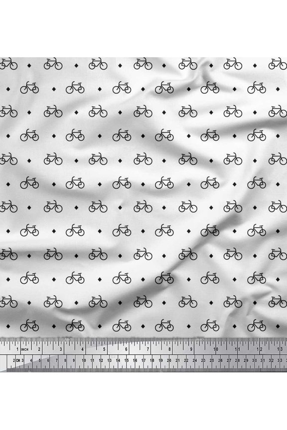 Poly Georgette Fabric Diamond & Bicycle Shirting Decor Fabric Printed Yard 52 Inch Wide