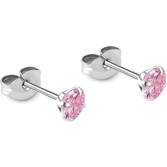 DESIGNICE 1 Pair Implant Grade Titanium Stud Earrings Set Hypoallergenic 3Mm 4Mm 5Mm 6Mm Cubic Zirconia G23 Titanium Earring Studs for Women Men for Sensitive Ear