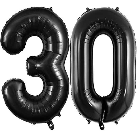 40 Inch Black 30 Number Balloons, Large Foil Number Balloon for 30th Birthday Anniversary Event Party Decorations