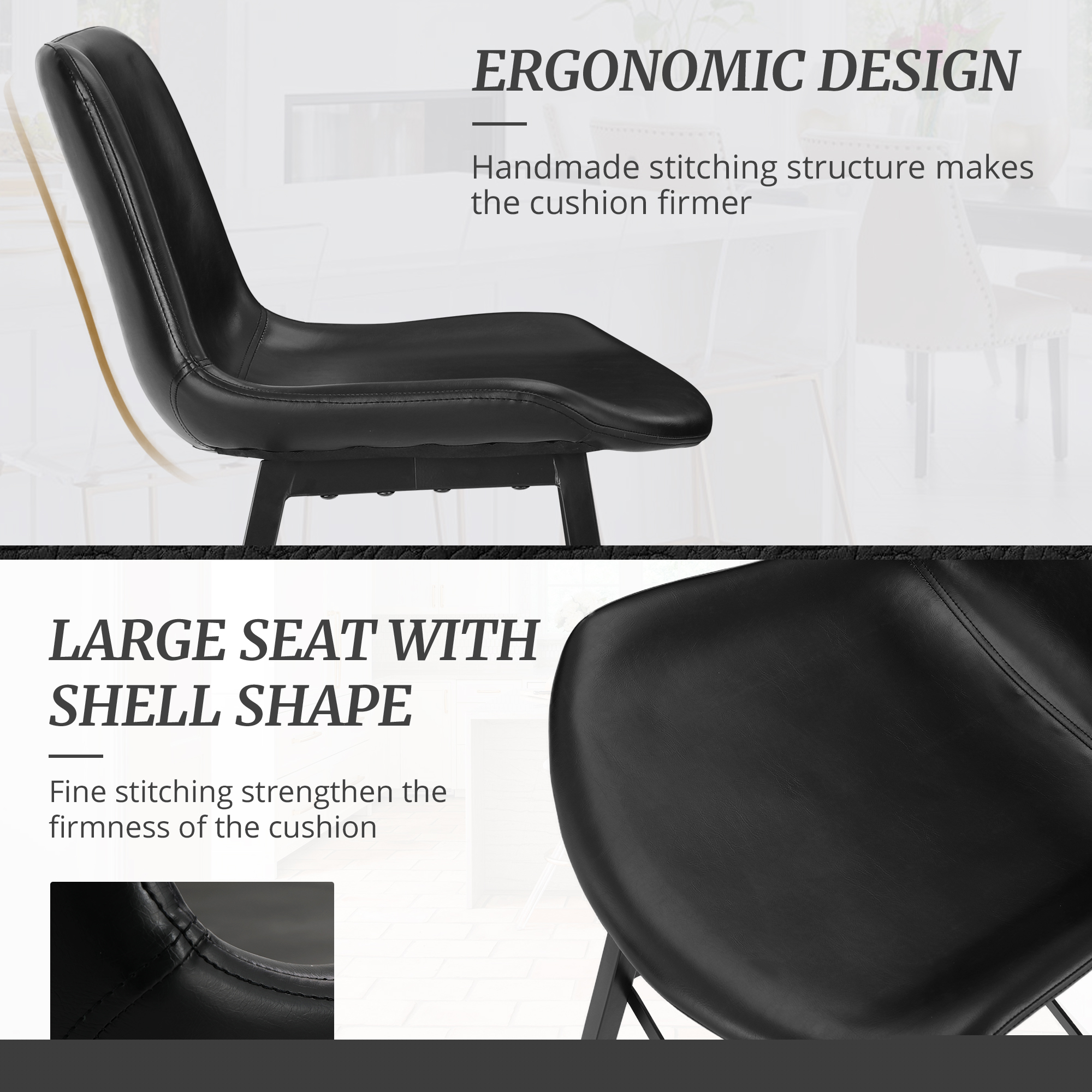 thumbnail image 3 of Dycanpo Modern Faux Leather 24 Inch,Counter Height Bar Stools Set of 3,for Home Kitchen, Black, 3 of 6