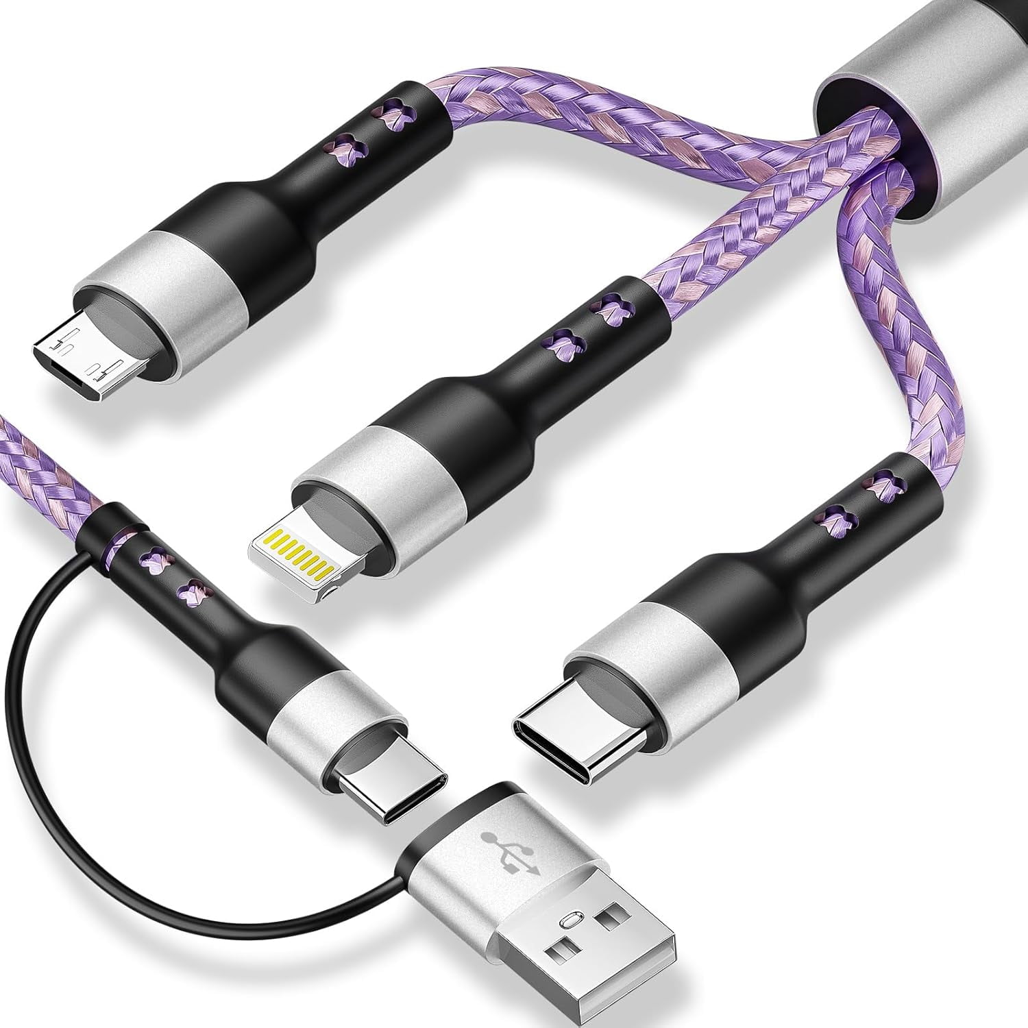 RGHJAR-Travel Essentials, 3 in 2 Multi Charging Cable USB C Charger for iPhone 17, Multi Charger Cord with Type C/IP/Micro USB, Compatible for iPhone 17 to 11, Android, Galaxy, iPad, Data Sync, 5 FT