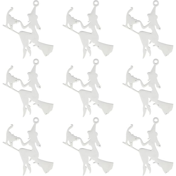 1 Boîte 10 Pcs Breloques en Acier Inoxydable Breloque Chapeau de Sorcier Breloques Découpe Laser Magie Fée Balai Volant Breloque Balai Breloques Chat pour Fabrication de Bijoux Boucles d'Oreilles Breloque Fournitures Bricolage