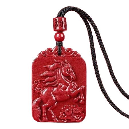 PAURO Horse Necklace for Men Women Red 12 Chinese Zodiac Square Pendant Lucky Sign Horoscope Adjustable Rope Chain Statement Personalized Simple Jewelry Horse