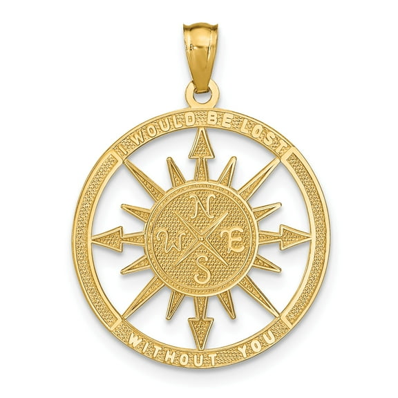 14k Satin & Polished Lost Without You Compass Pendant in 14k Yellow Gold