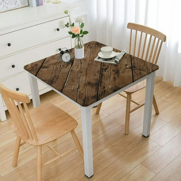 HAOXIT Fitted for Square Table Aged Wooden Planks Texture Vertically Striped Table Cloth Washable Table Cover for Dining Wedding Party Picnic, Fitted for Square Table 36*36