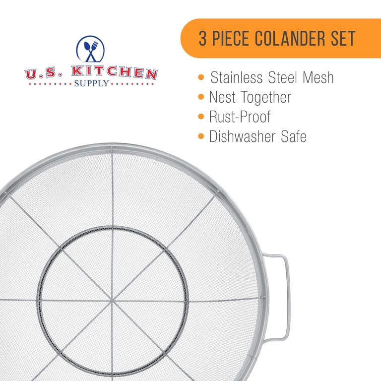 U.S. Kitchen Supply Large 3 Piece Stainless Steel Colander Set 