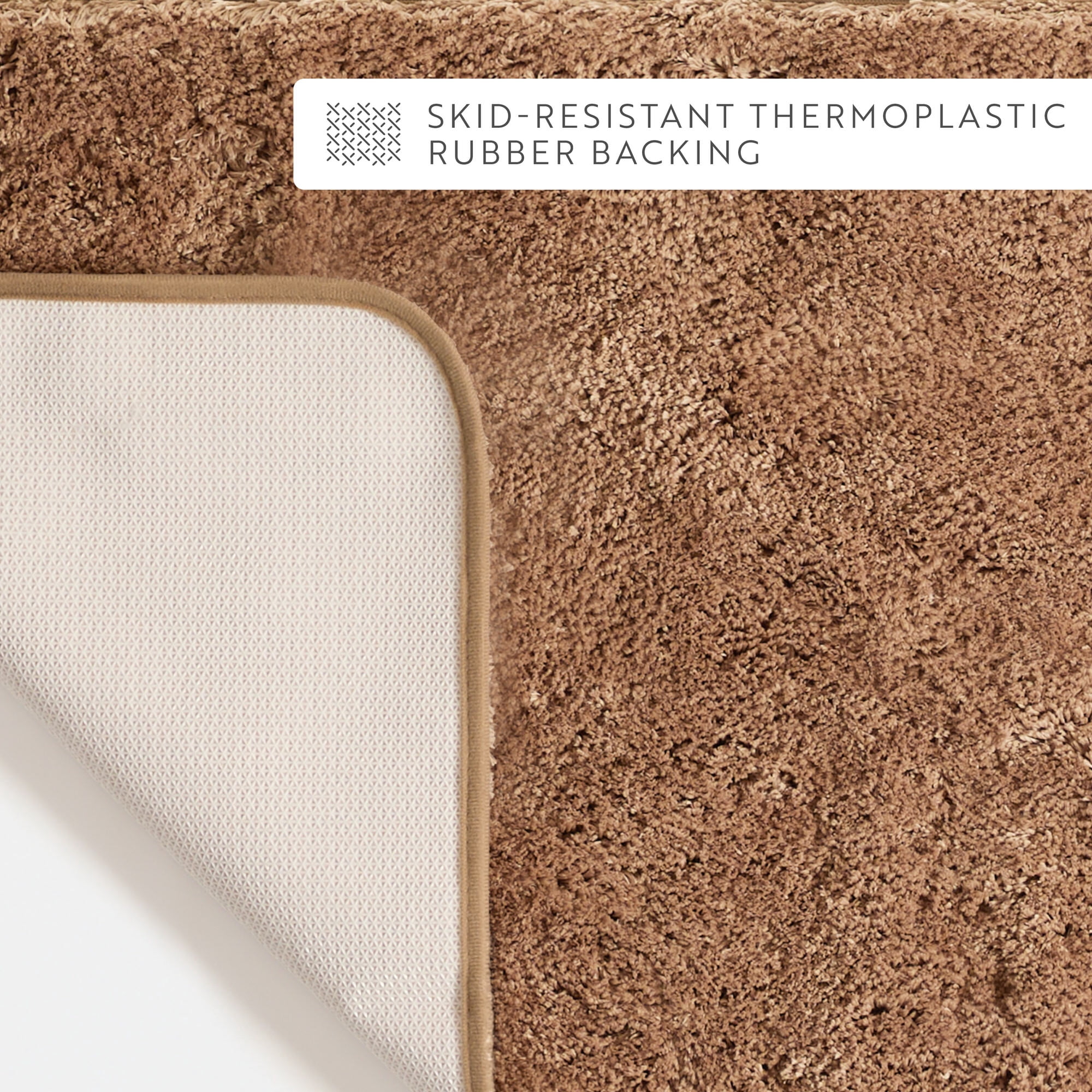 Plush Absorbent Bath Mat Rug with Anti-Skid Rubber Backing, 34 x 21, Mocha, by Noble Linens