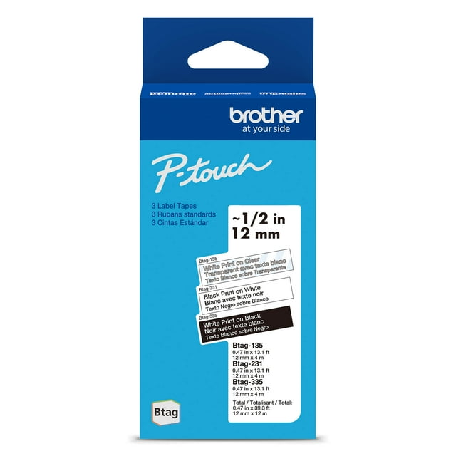 Brother Genuine BTAG3M01 Non-Laminated Tapes for P-touch Label Makers, Neutral 3-Pack – 12 mm wide x 4 m long