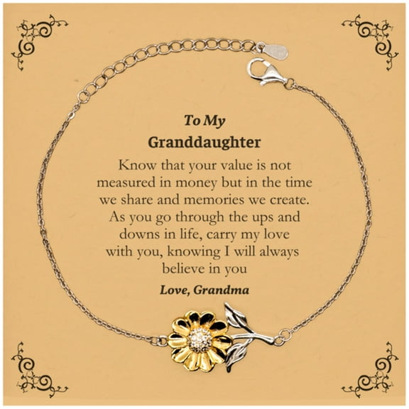 Sunflower Bracelet Granddaughter Gift Engraved With Love, Hope, and Inspiration for Graduation, Christmas, and Birthday - Meaningful Jewelry for Granddaughters to Carry My Love Always, Grandma